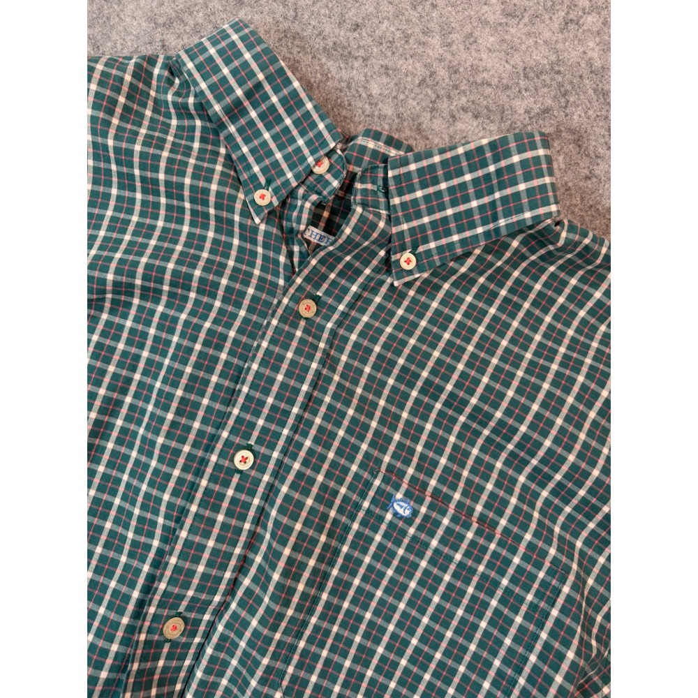 Southern Tide Mens XL Green Plaid Long Sleeve Button Down Shirt Skipjack Logo